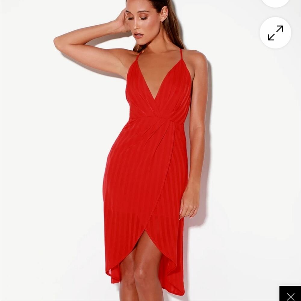 Lulu's Red Surplice Midi Dress